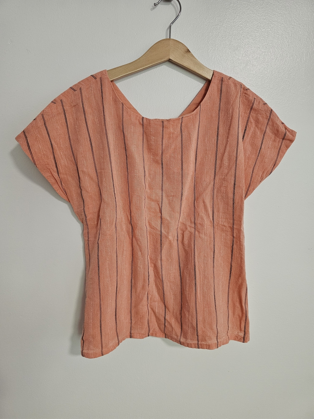 🧸2/20$ Zara Girl Size 13-14 Striped Blouse Linen Blend Bow Back Peach